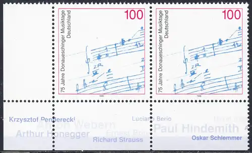 BUND 1996 Michel-Nummer 1890 postfrisch horiz.PAAR ECKRAND unten links