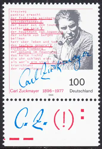 BUND 1996 Michel-Nummer 1893 postfrisch EINZELMARKE RAND unten (c)