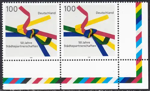 BUND 1997 Michel-Nummer 1917 postfrisch horiz.PAAR ECKRAND unten rechts