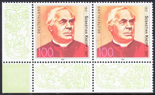 BUND 1997 Michel-Nummer 1925 postfrisch horiz.PAAR ECKRAND unten links