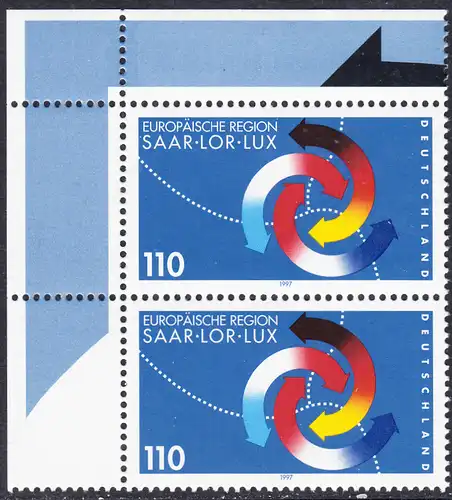 BUND 1997 Michel-Nummer 1957 postfrisch vert.PAAR ECKRAND oben links