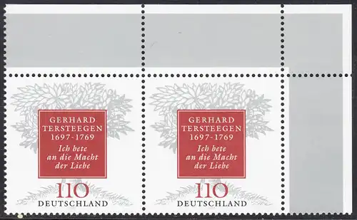 BUND 1997 Michel-Nummer 1961 postfrisch horiz.PAAR ECKRAND oben rechts