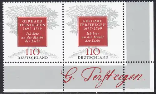 BUND 1997 Michel-Nummer 1961 postfrisch horiz.PAAR ECKRAND unten rechts