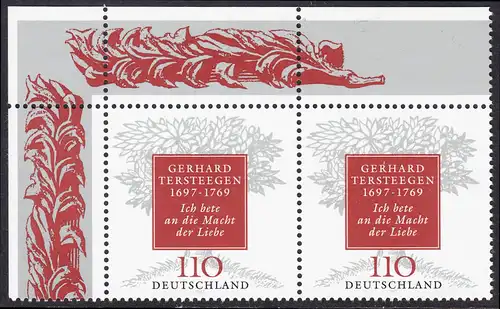 BUND 1997 Michel-Nummer 1961 postfrisch horiz.PAAR ECKRAND oben links