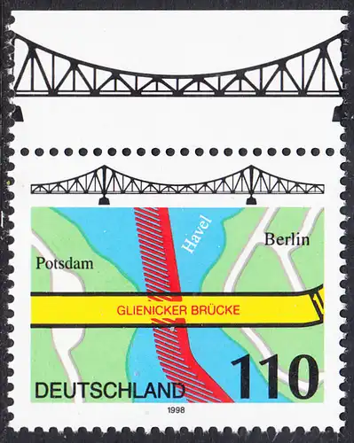 BUND 1998 Michel-Nummer 1967 postfrisch EINZELMARKE RAND oben (b)