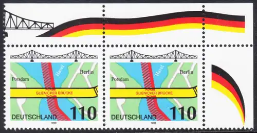 BUND 1998 Michel-Nummer 1967 postfrisch horiz.PAAR ECKRAND oben rechts