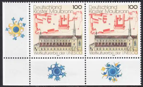 BUND 1998 Michel-Nummer 1967 postfrisch horiz.PAAR ECKRAND unten links