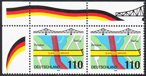 BUND 1998 Michel-Nummer 1967 postfrisch horiz.PAAR ECKRAND oben links