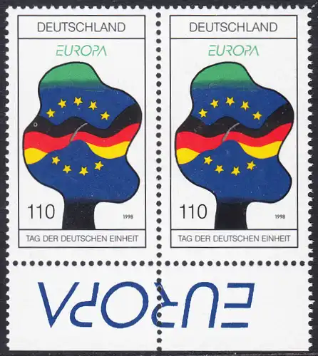 BUND 1998 Michel-Nummer 1985 postfrisch horiz.PAAR RAND unten (b)