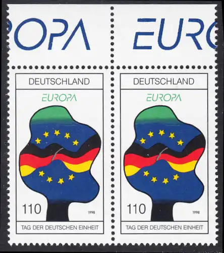 BUND 1998 Michel-Nummer 1985 postfrisch horiz.PAAR RAND oben 