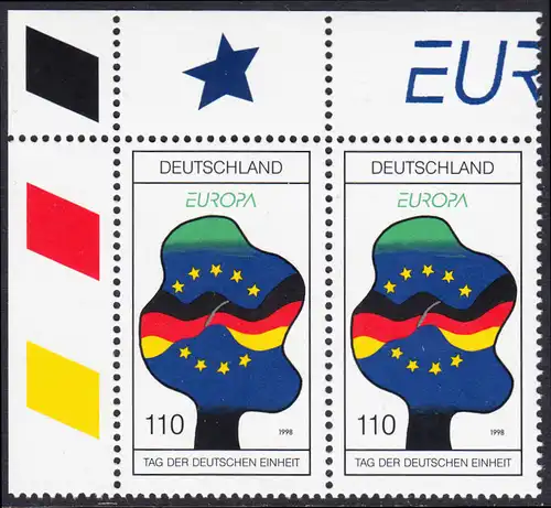 BUND 1998 Michel-Nummer 1985 postfrisch horiz.PAAR ECKRAND oben links