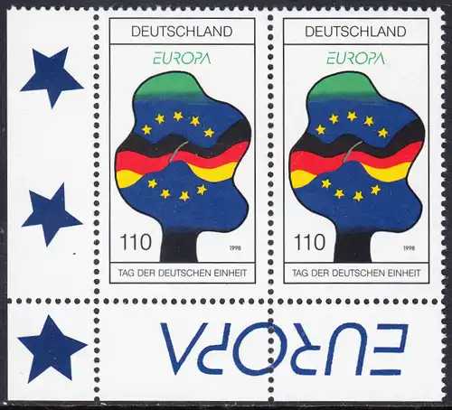 BUND 1998 Michel-Nummer 1985 postfrisch horiz.PAAR ECKRAND unten links