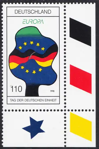 BUND 1998 Michel-Nummer 1985 postfrisch EINZELMARKE ECKRAND unten rechts