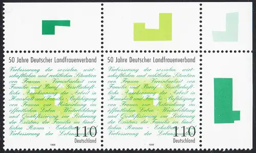 BUND 1998 Michel-Nummer 1988 postfrisch horiz.PAAR ECKRAND oben rechts