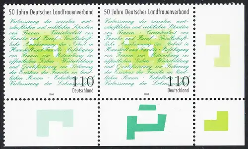 BUND 1998 Michel-Nummer 1988 postfrisch horiz.PAAR ECKRAND unten rechts