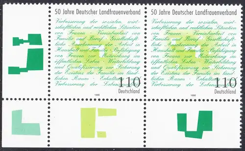 BUND 1998 Michel-Nummer 1988 postfrisch horiz.PAAR ECKRAND unten links