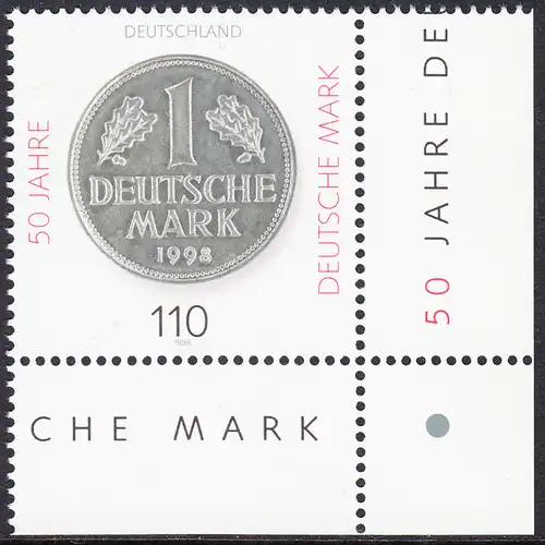 BUND 1998 Michel-Nummer 1996 postfrisch EINZELMARKE ECKRAND unten rechts