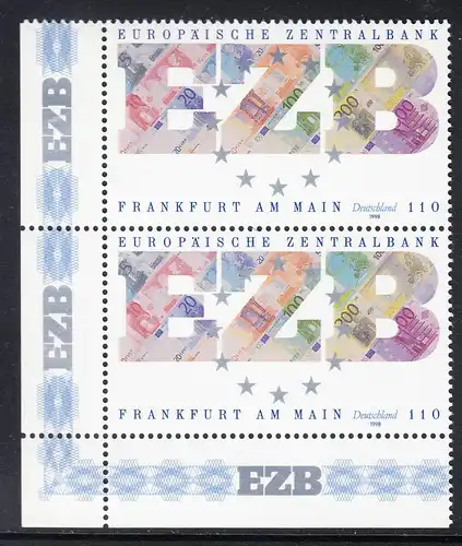 BUND 1998 Michel-Nummer 2000 postfrisch horiz.PAAR ECKRAND unten links