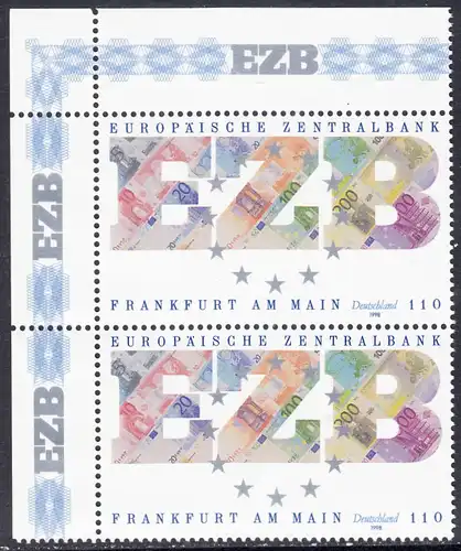 BUND 1998 Michel-Nummer 2000 postfrisch horiz.PAAR ECKRAND oben links