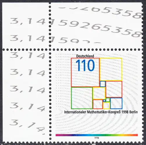 BUND 1998 Michel-Nummer 2005 postfrisch EINZELMARKE ECKRAND oben links