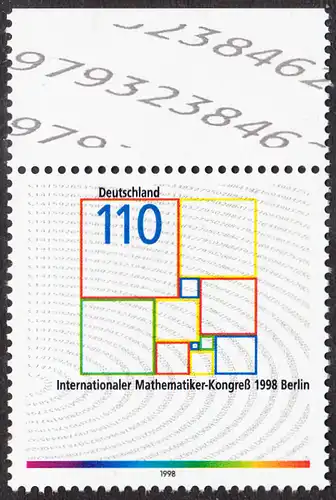 BUND 1998 Michel-Nummer 2005 postfrisch EINZELMARKE RAND oben (b)