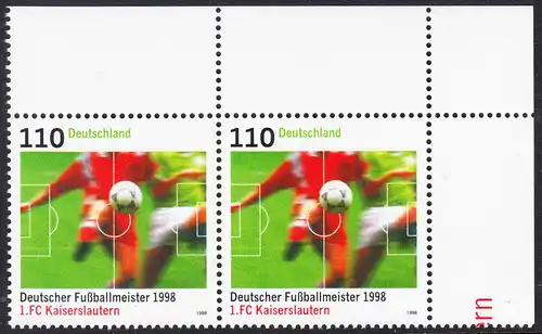 BUND 1998 Michel-Nummer 2010 postfrisch horiz.PAAR ECKRAND oben rechts