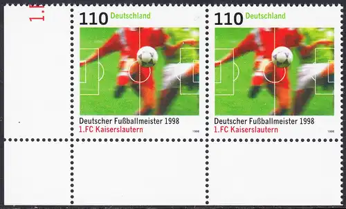 BUND 1998 Michel-Nummer 2010 postfrisch horiz.PAAR ECKRAND unten links