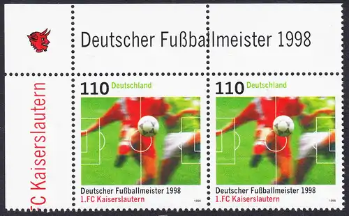 BUND 1998 Michel-Nummer 2010 postfrisch horiz.PAAR ECKRAND oben links