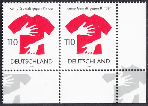 BUND 1998 Michel-Nummer 2013 postfrisch horiz.PAAR ECKRAND unten rechts