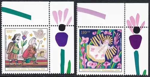BUND 1998 Michel-Nummer 2023-2024 postfrisch SATZ(2) EINZELMARKEN ECKRÄNDER oben rechts