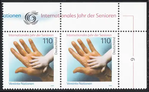 BUND 1999 Michel-Nummer 2027 postfrisch horiz.PAAR ECKRAND oben rechts