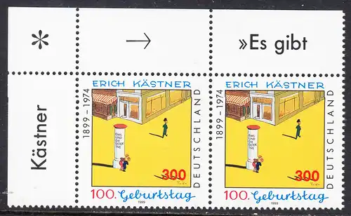 BUND 1999 Michel-Nummer 2035 postfrisch horiz.PAAR ECKRAND oben links