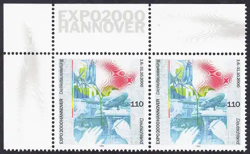 BUND 1999 Michel-Nummer 2042 postfrisch horiz.PAAR ECKRAND oben links