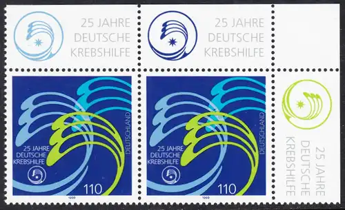 BUND 1999 Michel-Nummer 2044 postfrisch horiz.PAAR ECKRAND oben rechts