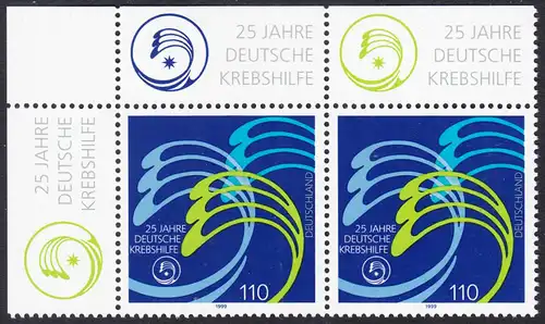 BUND 1999 Michel-Nummer 2044 postfrisch horiz.PAAR ECKRAND oben links