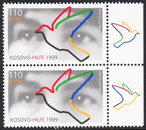 BUND 1999 Michel-Nummer 2045 postfrisch vert.PAAR RÄNDER rechts