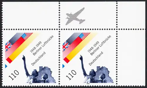 BUND 1999 Michel-Nummer 2048 postfrisch horiz.PAAR ECKRAND oben rechts