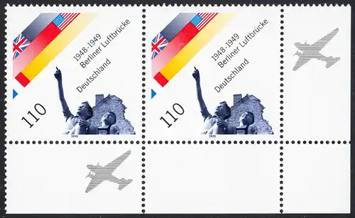 BUND 1999 Michel-Nummer 2048 postfrisch horiz.PAAR ECKRAND unten rechts