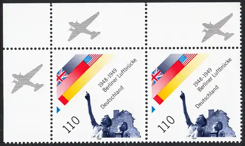 BUND 1999 Michel-Nummer 2048 postfrisch horiz.PAAR ECKRAND oben links