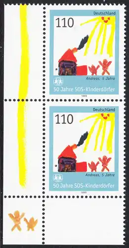 BUND 1999 Michel-Nummer 2062 postfrisch vert.PAAR ECKRAND unten links