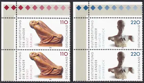 BUND 1999 Michel-Nummer 2063-2064 postfrisch SATZ(2) vert.PAARE ECKRÄNDER oben links