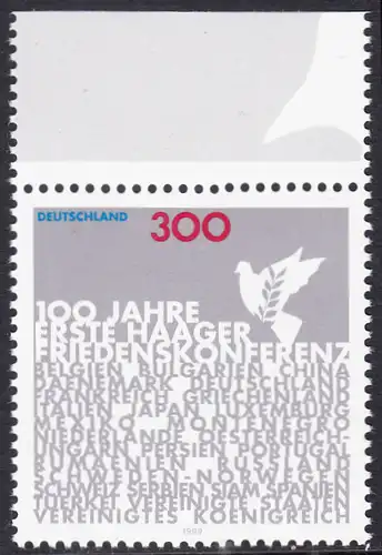 BUND 1999 Michel-Nummer 2066 postfrisch EINZELMARKE RAND oben (c)