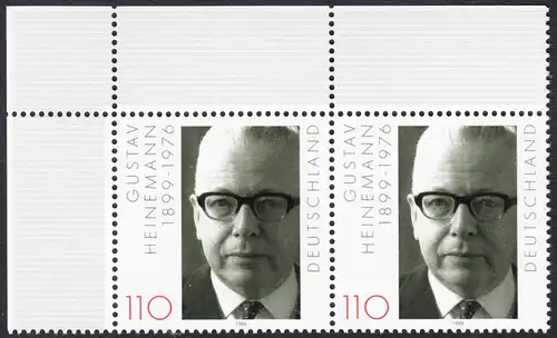 BUND 1999 Michel-Nummer 2067 postfrisch horiz.PAAR ECKRAND oben links