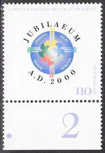 BUND 2000 Michel-Nummer 2087 postfrisch EINZELMARKE RAND unten 