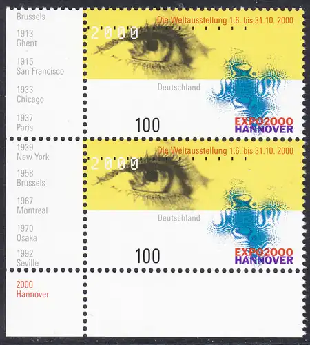 BUND 2000 Michel-Nummer 2089 postfrisch vert.PAAR ECKRAND unten links