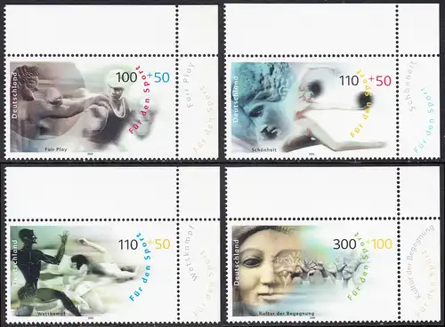 BUND 2000 Michel-Nummer 2094-2097 postfrisch SATZ(4) EINZELMARKEN ECKRÄNDER oben rechts