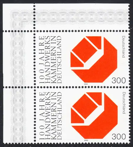 BUND 2000 Michel-Nummer 2124 postfrisch vert.PAAR ECKRAND oben links