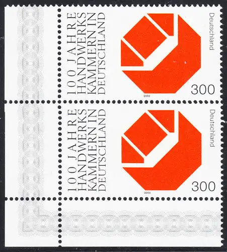 BUND 2000 Michel-Nummer 2124 postfrisch vert.PAAR ECKRAND unten links