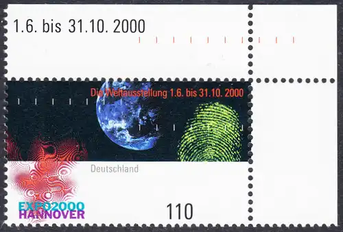 BUND 2000 Michel-Nummer 2130 postfrisch EINZELMARKE ECKRAND oben rechts