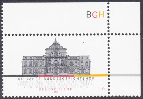 BUND 2000 Michel-Nummer 2137 postfrisch EINZELMARKE ECKRAND oben rechts